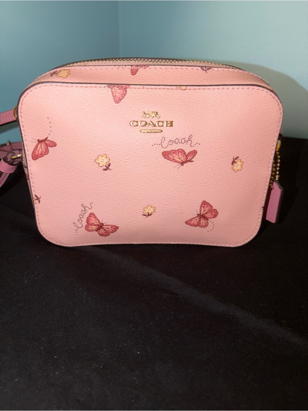 COACH Pink Butterfly Print Camera Crossbody